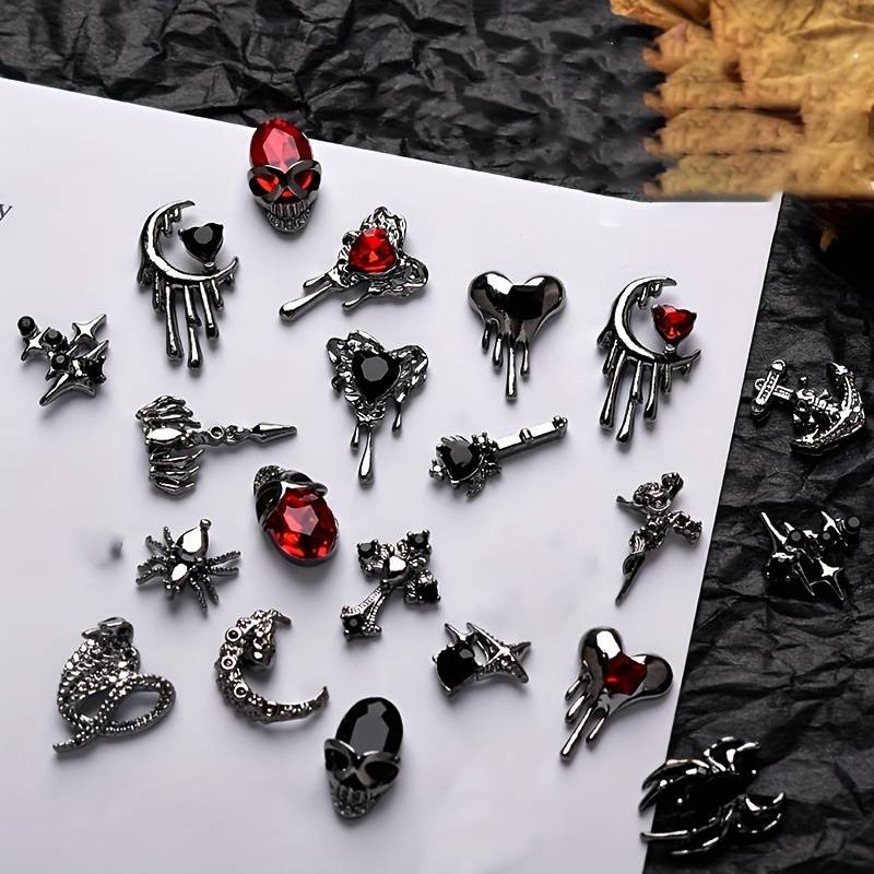 Punk Vintage Heart Nail Charms Gothic Charms 3d Droplets For - Temu